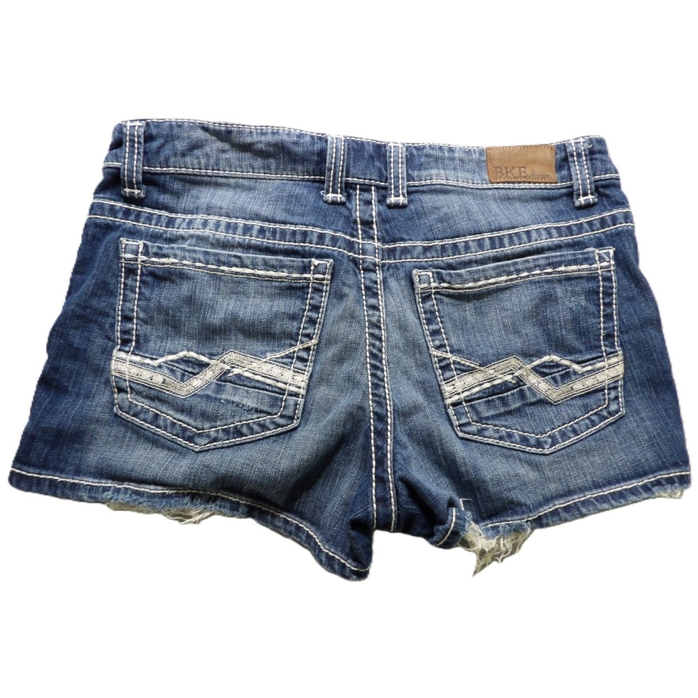 BKE Payton Women 31 Blue Cutoff Denim Shorts Distressed Raw Hem Western Stretch
